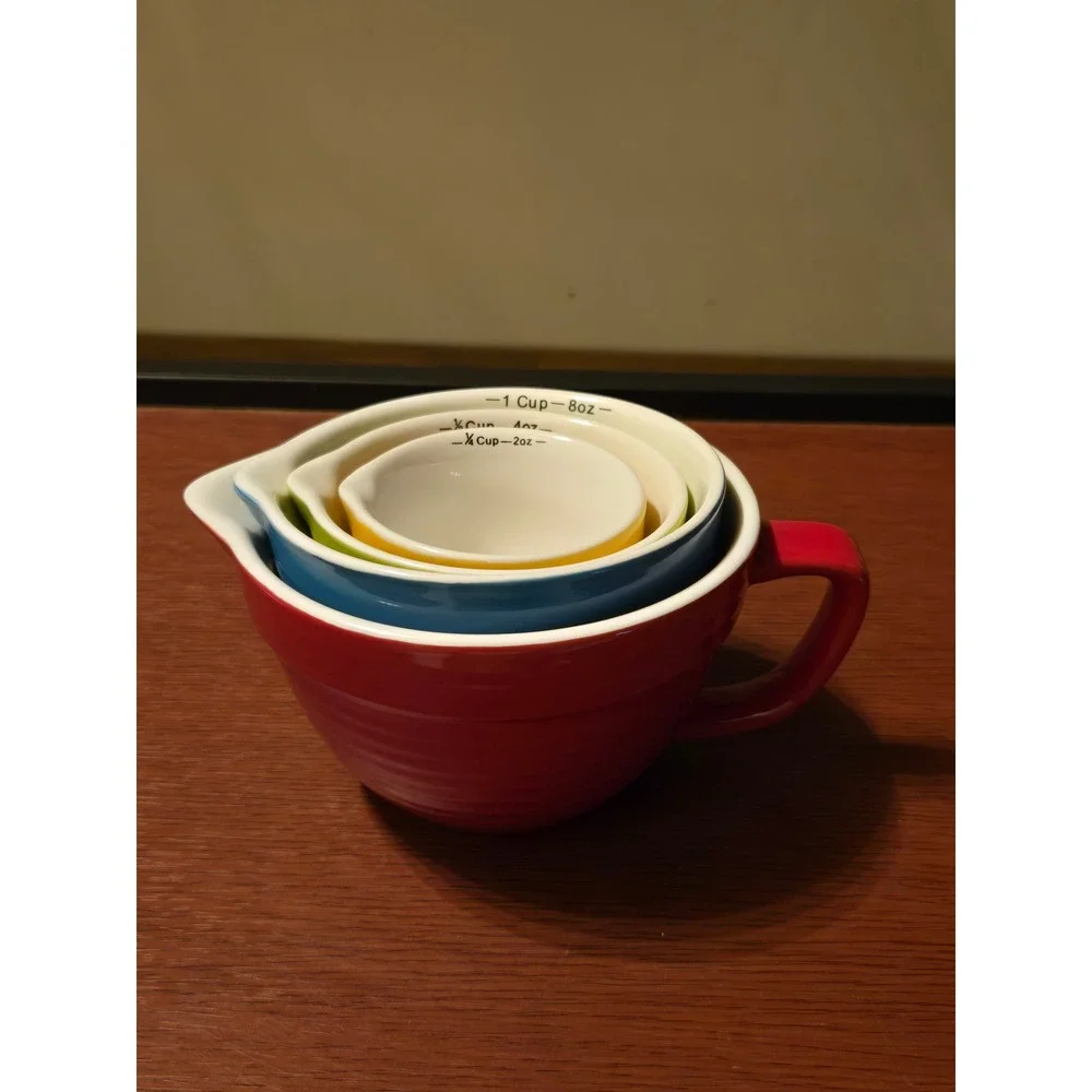 4 Piece Nesting Ceramic Measuring Cup Set Multi Color Stoneware‎ Pour Spout